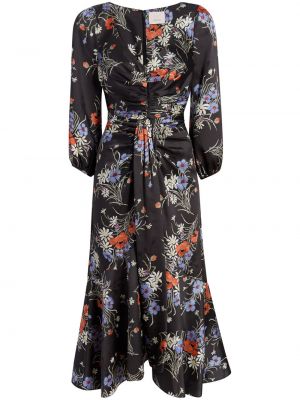 Obleka s cvetličnim vzorcem s potiskom z v-izrezom Cinq A Sept črna