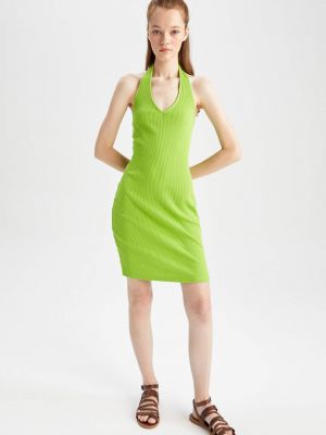 Плетена мини рокля без ръкави с къс ръкав Defacto зелено