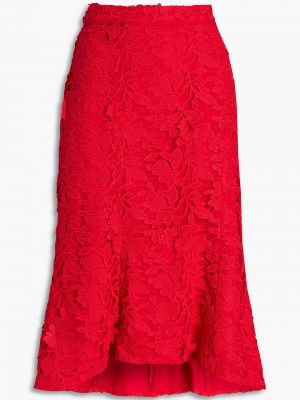 Кружевная гипюровая юбка миди на шнуровке Marchesa Notte, красная