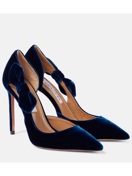 Sammet rosett pumps Aquazzura blå