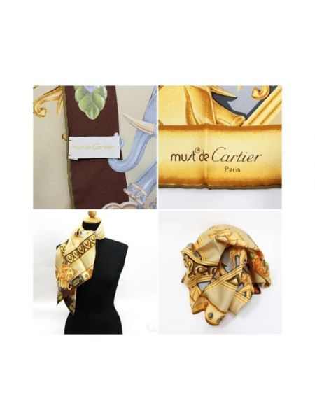 Bufanda de seda retro Cartier Vintage beige