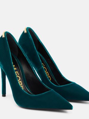 Кадифени полуотворени обувки Tom Ford синьо