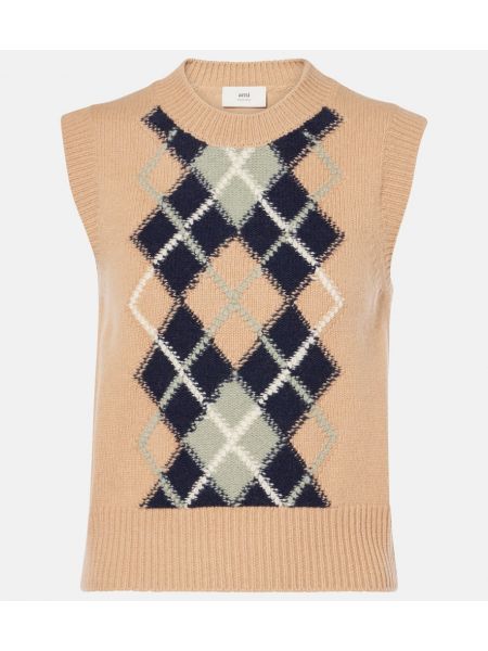 Argyle vest i uld i kashmir Ami Paris beige