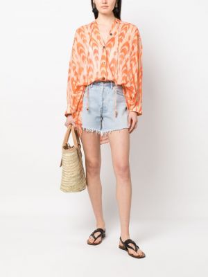 Bluzka bawełniana z nadrukiem w abstrakcyjne wzory Bazar Deluxe pomarańczowa
