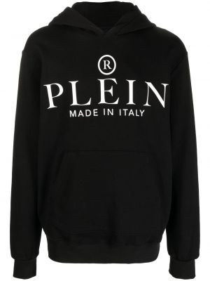 Pamučna hoodie s kapuljačom s printom Philipp Plein crna