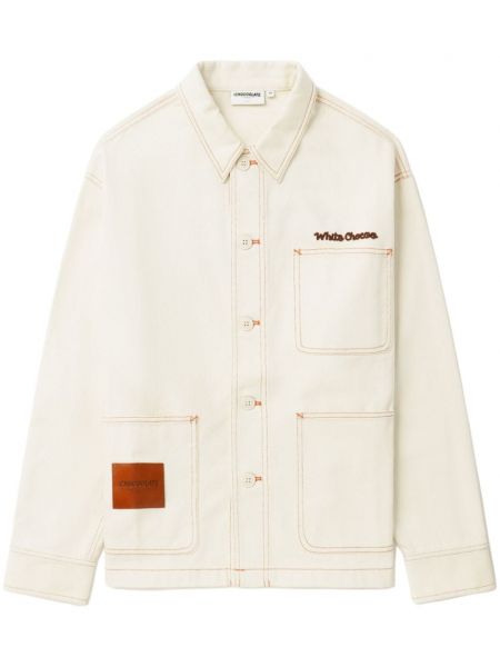 Haftowana kurtka jeansowa :chocoolate biała