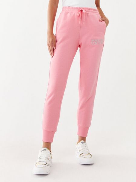 Haftowane spodnie sportowe Versace Jeans Couture różowe