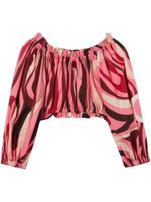 Krótka bluzka z nadrukiem w abstrakcyjne wzory Pucci różowa