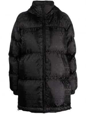Pikowany płaszcz z nadrukiem Moschino czarny