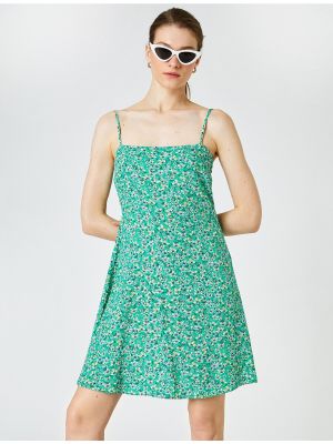 Slim fit mini obleka s cvetličnim vzorcem Koton zelena