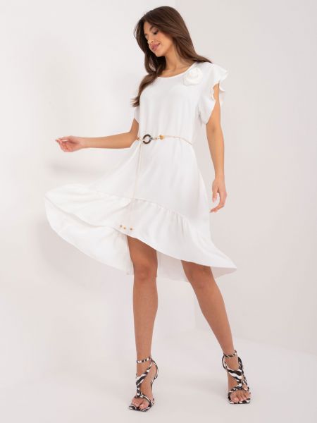 Φόρεμα σε στυλ πουκάμισο με βολάν Fashionhunters λευκό