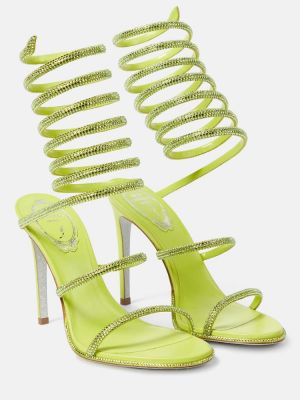 Sandali di raso con cristalli René Caovilla verde
