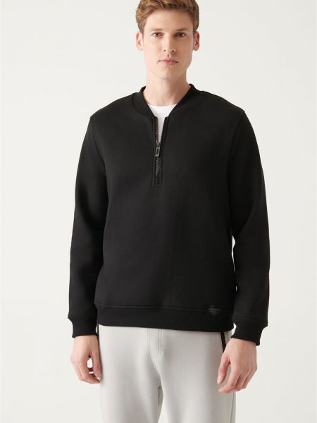 Kokvilnas džemperis ar rāvējslēdzēju Avva melns