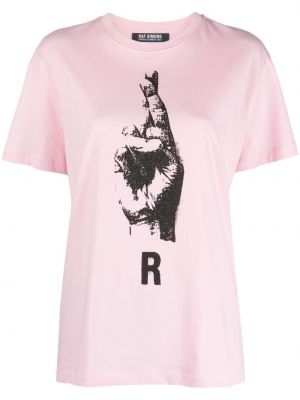Kokvilnas t-krekls ar apdruku Raf Simons rozā