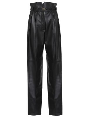 Usnjene ravne hlače z visokim pasom Fendi črna