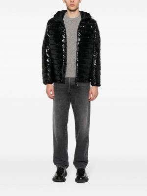Péřová bunda s výšivkou s kapucí Calvin Klein černá
