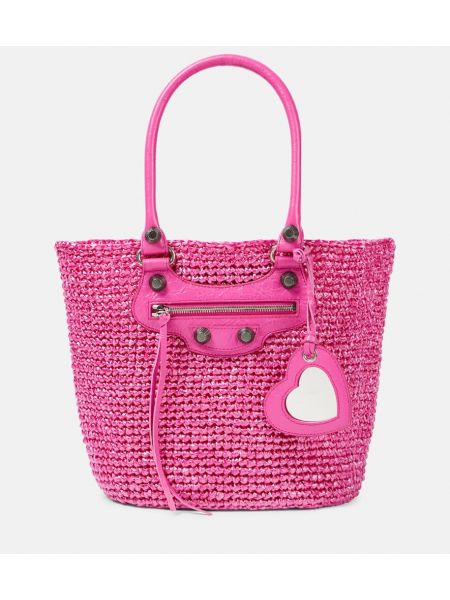 Δερμάτινη τσάντα shopper Balenciaga ροζ