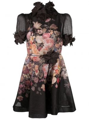 Květinové koktejlové šaty Zimmermann černé