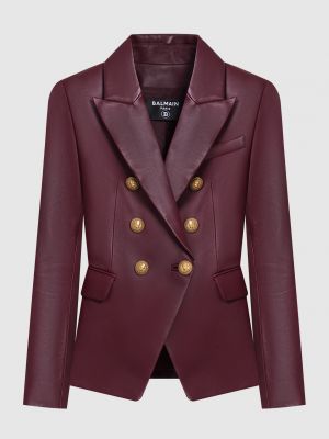 Кожаный пиджак Balmain бордовый