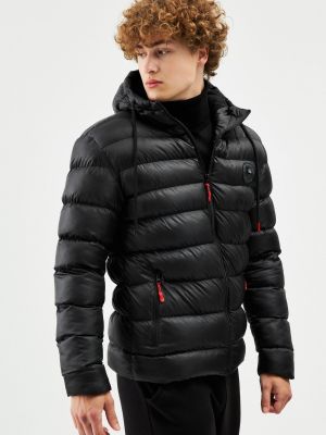 Fleece παλτό χειμωνιάτικο με κουκούλα River Club μαύρο