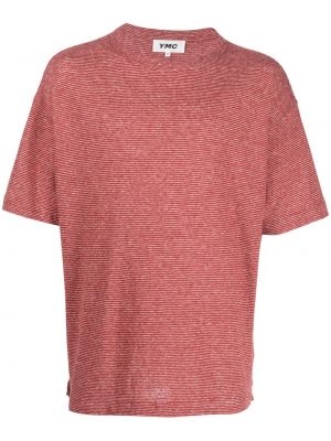 Pruhované bavlněné tričko Ymc červené