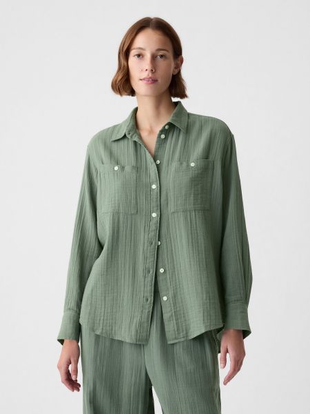 Mušelínová oversized košile Gap zelená