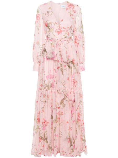 Jedwabna sukienka na ramiączkach w kwiatki z nadrukiem Erdem różowa