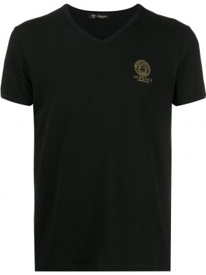 T-krekls ar apdruku ar v veida izgriezumu Versace melns