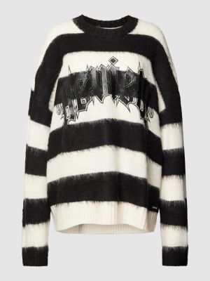 Dzianinowy sweter z nadrukiem oversize Review czarny