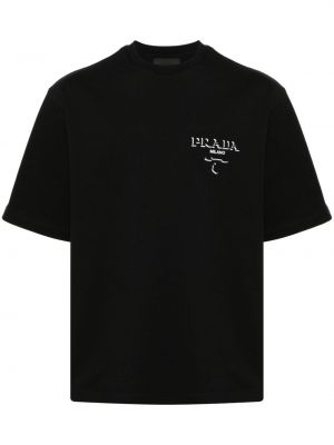 Pamučna majica s printom Prada crna
