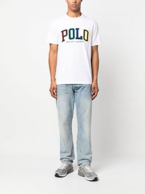 T-shirt brodé en polaire avec applique Polo Ralph Lauren blanc