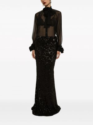 Chemise à fleurs transparente avec applique Dolce & Gabbana noir