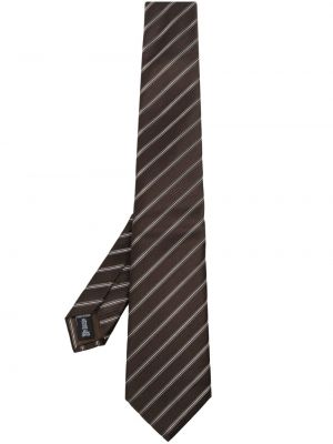 Pruhovaná bavlněná hedvábná kravata Giorgio Armani hnědá