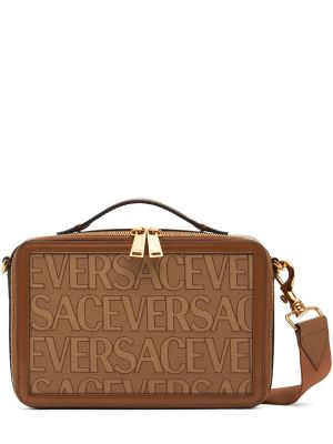 Kožená crossbody kabelka Versace béžová