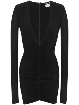 Koktejl obleka z v-izrezom Saint Laurent črna