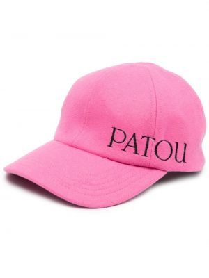 Volnena kapa s šiltom z vezenjem iz kašmirja Patou roza