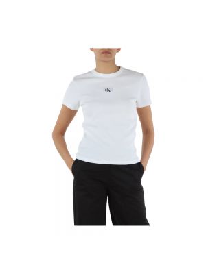 Camiseta de algodón a rayas Calvin Klein Jeans blanco