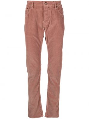 Slim fit manšestrové rovné kalhoty s nízkým pasem Jacob Cohen růžové