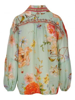 Jedwabna bluzka w kwiatki z nadrukiem Camilla zielona