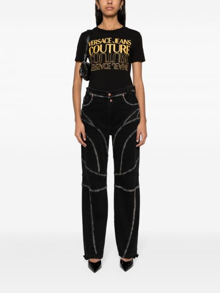 Péřové bavlněné tričko Versace Jeans Couture černé