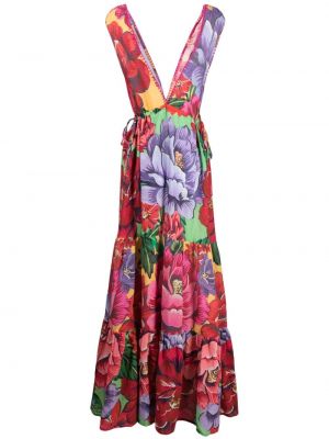 Sukienka długa bawełniana w kwiatki z nadrukiem Farm Rio różowa