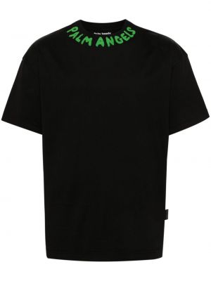 Kokvilnas t-krekls ar apdruku Palm Angels melns