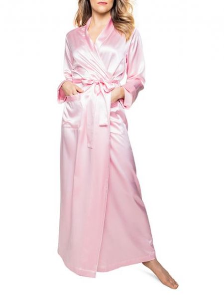 Шелковый длинный халат Petite Plume розовый