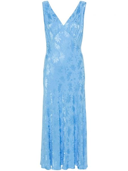 Žakárové kvetinové večerné šaty Rixo modrá