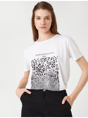 Rövid ujjú leopárdmintás póló Koton fehér