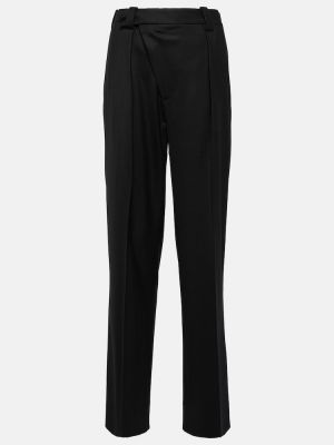 Asimetrične vunene hlače ravnih nogavica Victoria Beckham crna