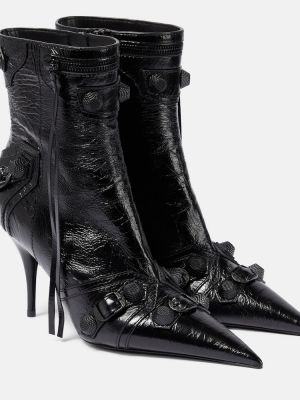 Кожени обувки до глезена Balenciaga черно