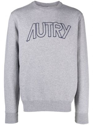 Bavlnený sveter s výšivkou Autry sivá
