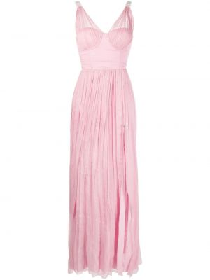 Копринена коктейлна рокля с кристали Nissa розово