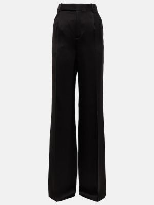 Hedvábné kalhoty s vysokým pasem relaxed fit Saint Laurent černé